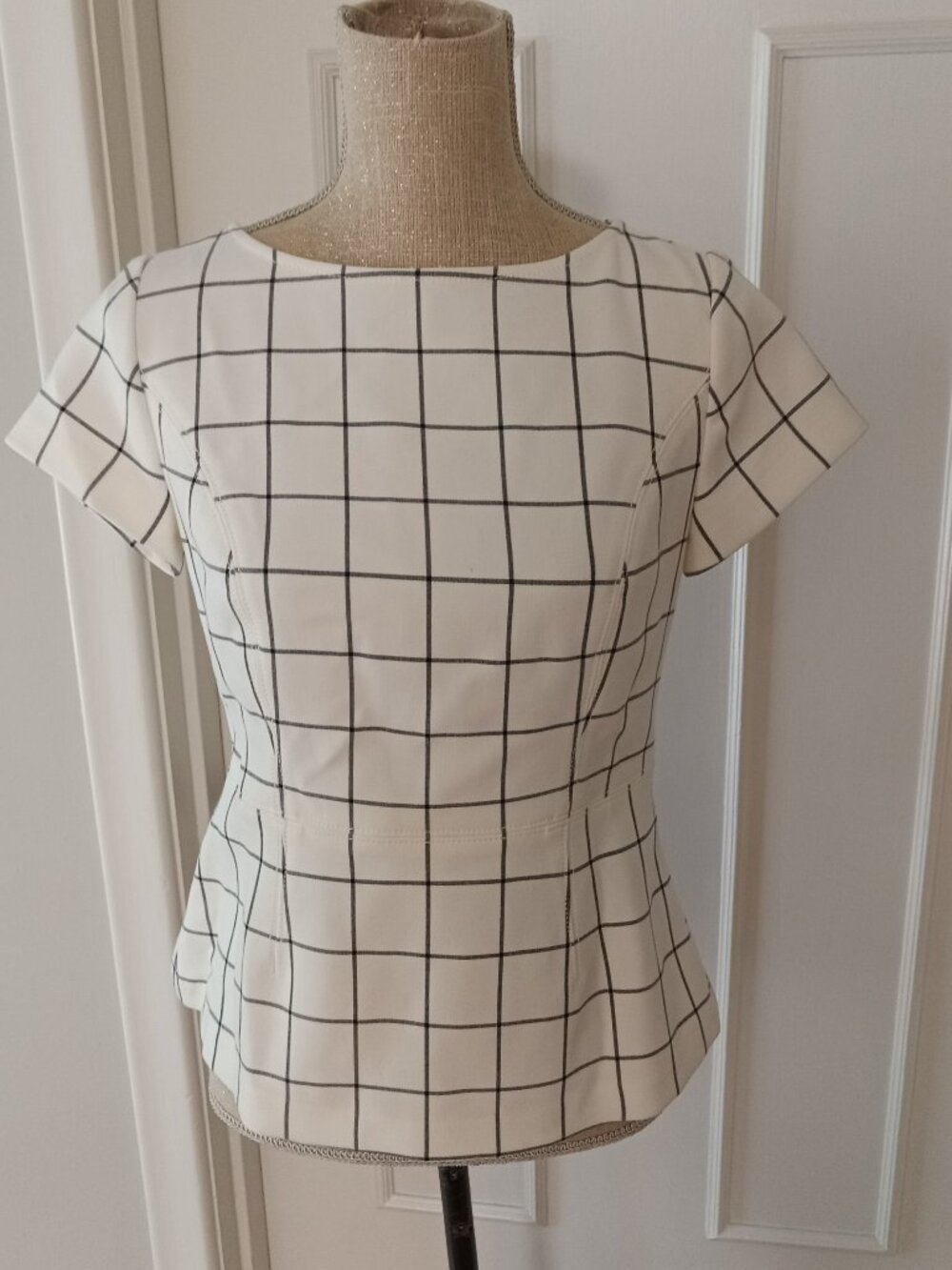 Ann Taylor Windowpane Peplum Top- washable!